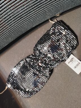 Black Sequin Accent Top Bandeau Bra - Shimmer Detail